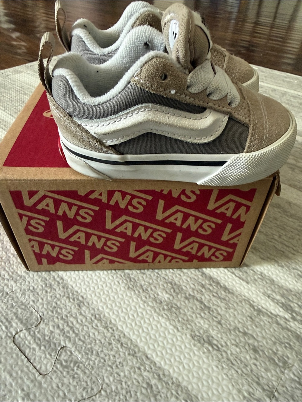 Vans Kids Old Skool Sneakers in Taupe and White